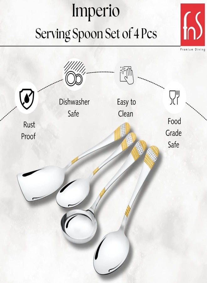 FnS Imperio Stainless Steel 24 Karat Gold Plated Serving Set of 4 (1 Small Serving Spoon, 1 Large Serving Spoon, 1 Gravy Ladle, 1 Rice Server) - Image 3